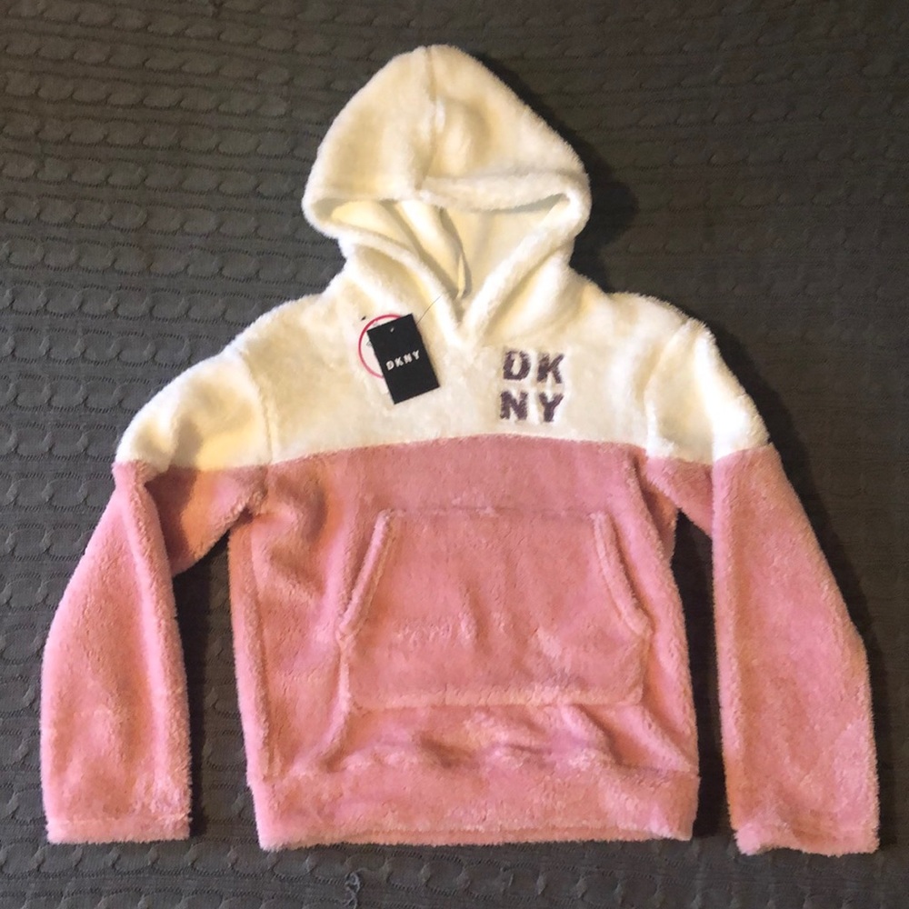 ✨Kids DKNY - Pink and White Hoodie Sweater - L